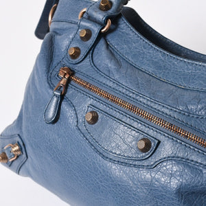 BALENCIAGA バレンシアガ 2WAY ハンドバッグ ショルダーバッグ 240578 ターコイズブルー ブルー ブロンズ金具 美品 中古 4a007058