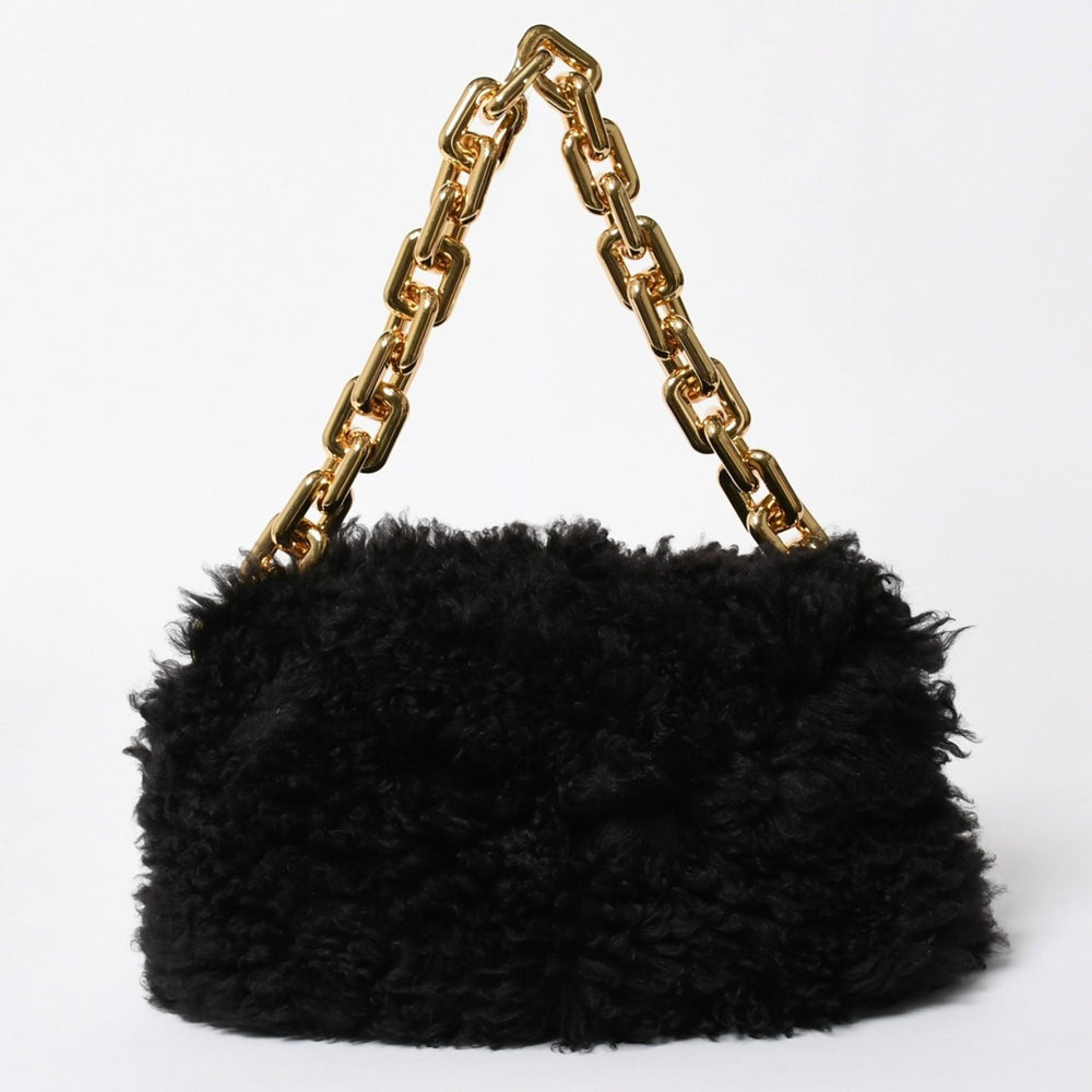 極美品 BOTTEGA VENETA ボッテガヴェネタ ザ チェーン ポーチ ハンドバッグ ショルダーバッグ B09462245M ブラック ブラウン ゴールド金具 中古 4a006592