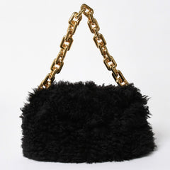 極美品 BOTTEGA VENETA ボッテガヴェネタ ザ チェーン ポーチ ハンドバッグ ショルダーバッグ B09462245M ブラック ブラウン ゴールド金具 中古 4a006592