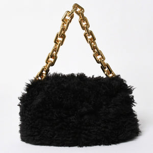 極美品 BOTTEGA VENETA ボッテガヴェネタ ザ チェーン ポーチ ハンドバッグ ショルダーバッグ B09462245M ブラック ブラウン ゴールド金具 中古 4a006592