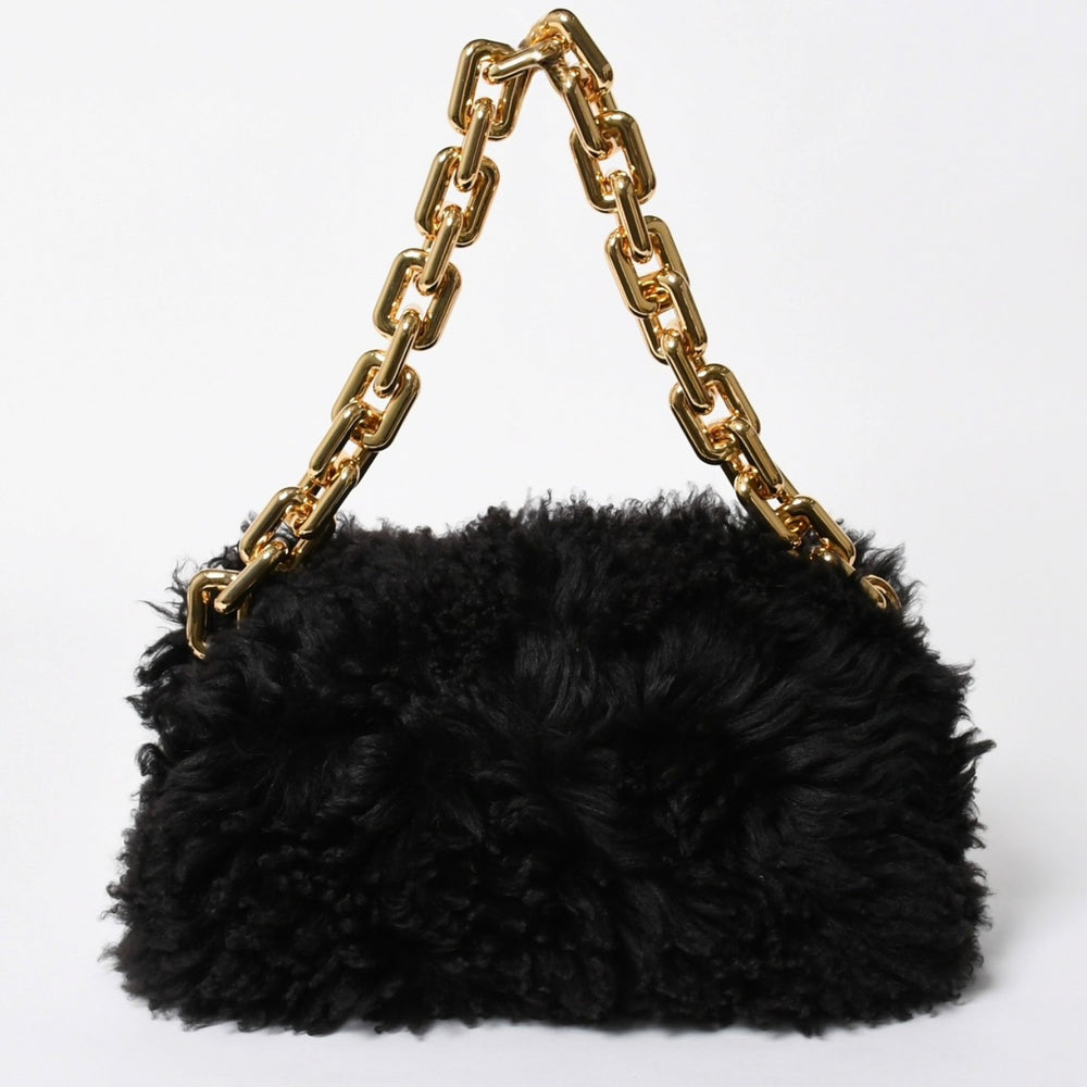 極美品 BOTTEGA VENETA ボッテガヴェネタ ザ チェーン ポーチ ハンドバッグ ショルダーバッグ B09462245M ブラック ブラウン ゴールド金具 中古 4a006592