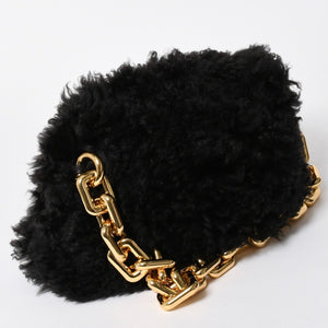 極美品 BOTTEGA VENETA ボッテガヴェネタ ザ チェーン ポーチ ハンドバッグ ショルダーバッグ B09462245M ブラック ブラウン ゴールド金具 中古 4a006592