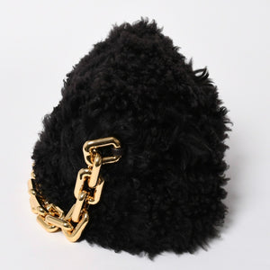 極美品 BOTTEGA VENETA ボッテガヴェネタ ザ チェーン ポーチ ハンドバッグ ショルダーバッグ B09462245M ブラック ブラウン ゴールド金具 中古 4a006592