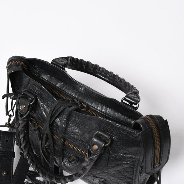 BALENCIAGA バレンシアガ ル シティ Le City バッグ ミニ 300295 ハンドバッグ 2WAY ショルダーバッグ ブラック ブロンズ金具 美品 中古 4a007151