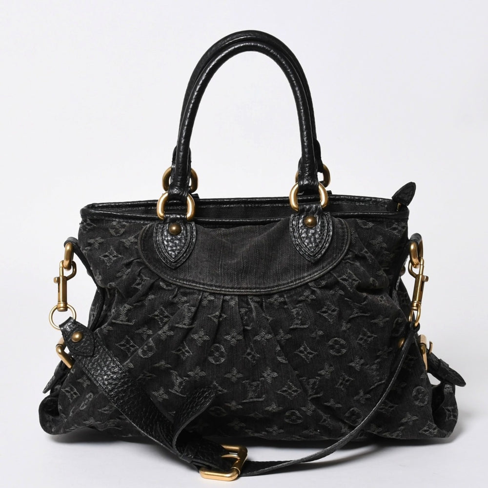LOUIS VUITTON ルイヴィトン ハンドバッグ モノグラムデニム ネオカヴィGM M95351 ブラック レザー 2way仕様 ゴールド金具 美品 中古 4a007155