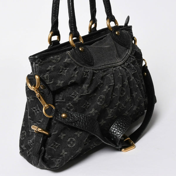 LOUIS VUITTON ルイヴィトン ハンドバッグ モノグラムデニム ネオカヴィGM M95351 ブラック レザー 2way仕様 ゴールド金具 美品 中古 4a007155