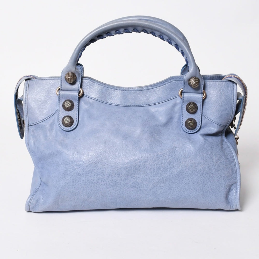 BALENCIAGA バレンシアガ ジャイアント シティ ハンドバッグ 173084 ライトブルー ローズゴールド 2WAY ワンショルダー ラムスキン ローズゴールド金具 美品 中古 4a007164
