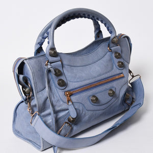BALENCIAGA バレンシアガ ジャイアント シティ ハンドバッグ 173084 ライトブルー ローズゴールド 2WAY ワンショルダー ラムスキン ローズゴールド金具 美品 中古 4a007164