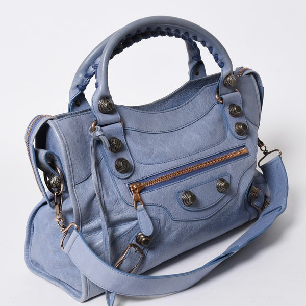 BALENCIAGA バレンシアガ ジャイアント シティ ハンドバッグ 173084 ライトブルー ローズゴールド 2WAY ワンショルダー ラムスキン ローズゴールド金具 美品 中古 4a007164