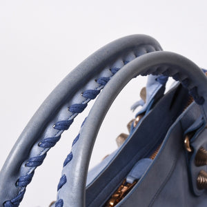 BALENCIAGA バレンシアガ ジャイアント シティ ハンドバッグ 173084 ライトブルー ローズゴールド 2WAY ワンショルダー ラムスキン ローズゴールド金具 美品 中古 4a007164