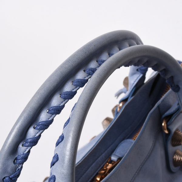 BALENCIAGA バレンシアガ ジャイアント シティ ハンドバッグ 173084 ライトブルー ローズゴールド 2WAY ワンショルダー ラムスキン ローズゴールド金具 美品 中古 4a007164