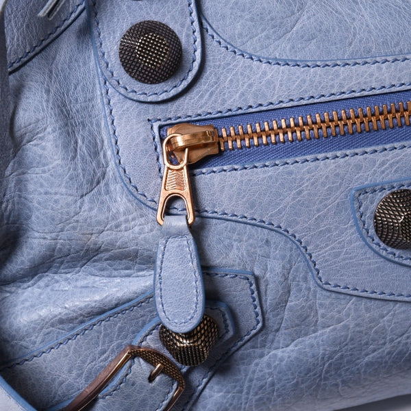 BALENCIAGA バレンシアガ ジャイアント シティ ハンドバッグ 173084 ライトブルー ローズゴールド 2WAY ワンショルダー ラムスキン ローズゴールド金具 美品 中古 4a007164