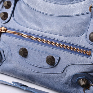 BALENCIAGA バレンシアガ ジャイアント シティ ハンドバッグ 173084 ライトブルー ローズゴールド 2WAY ワンショルダー ラムスキン ローズゴールド金具 美品 中古 4a007164