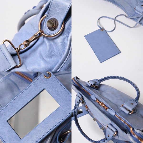 BALENCIAGA バレンシアガ ジャイアント シティ ハンドバッグ 173084 ライトブルー ローズゴールド 2WAY ワンショルダー ラムスキン ローズゴールド金具 美品 中古 4a007164