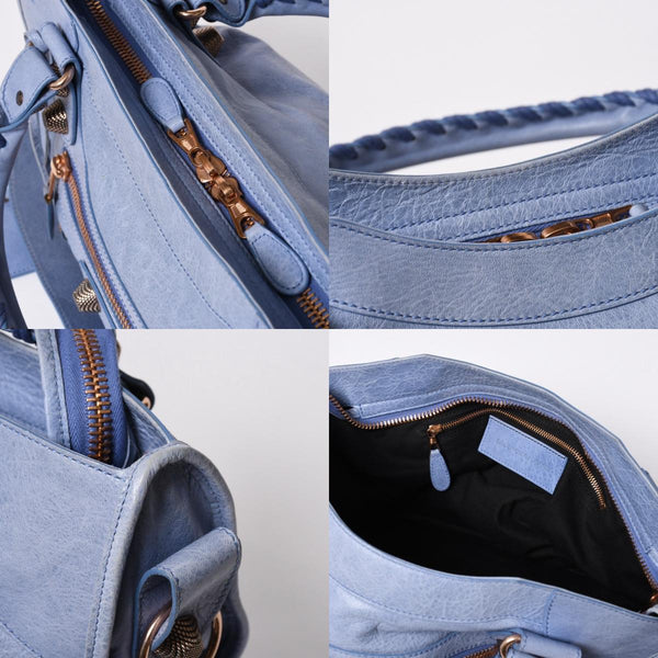 BALENCIAGA バレンシアガ ジャイアント シティ ハンドバッグ 173084 ライトブルー ローズゴールド 2WAY ワンショルダー ラムスキン ローズゴールド金具 美品 中古 4a007164