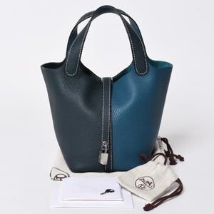 新品同様 HERMES エルメス ピコタンロック18 ハンドバッグ Y刻印 トリヨンクレマンス ヴェールシプレ ヴェールボスフォール SV金具 中古 4a006954