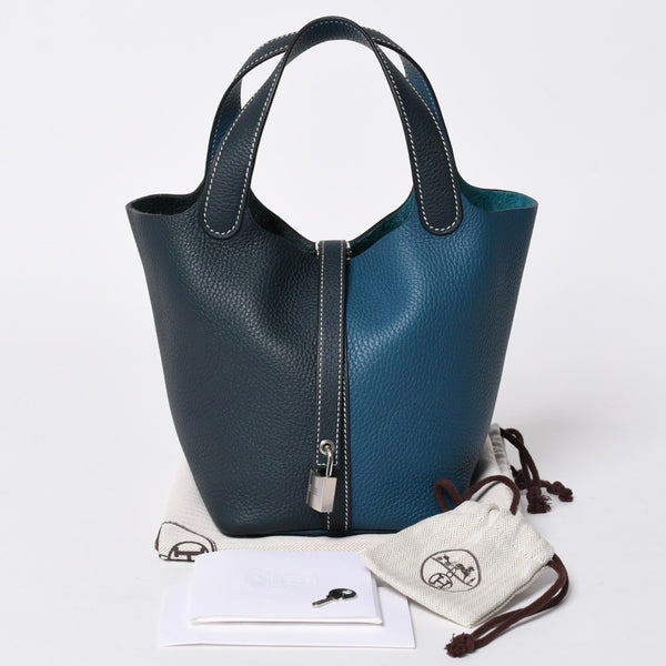 新品同様 HERMES エルメス ピコタンロック18 ハンドバッグ Y刻印 トリヨンクレマンス ヴェールシプレ ヴェールボスフォール SV金具 中古 4a006954