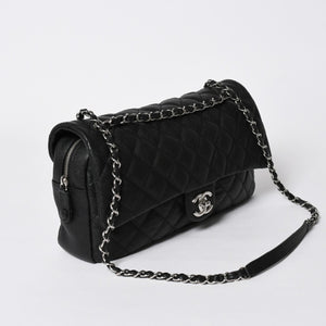新品同様 CHANEL シャネル デカマトラッセ30 Wチェーンショルダーバッグ 18番台 ココマーク キャビアスキン ブラック シルバー金具 中古 4a007160
