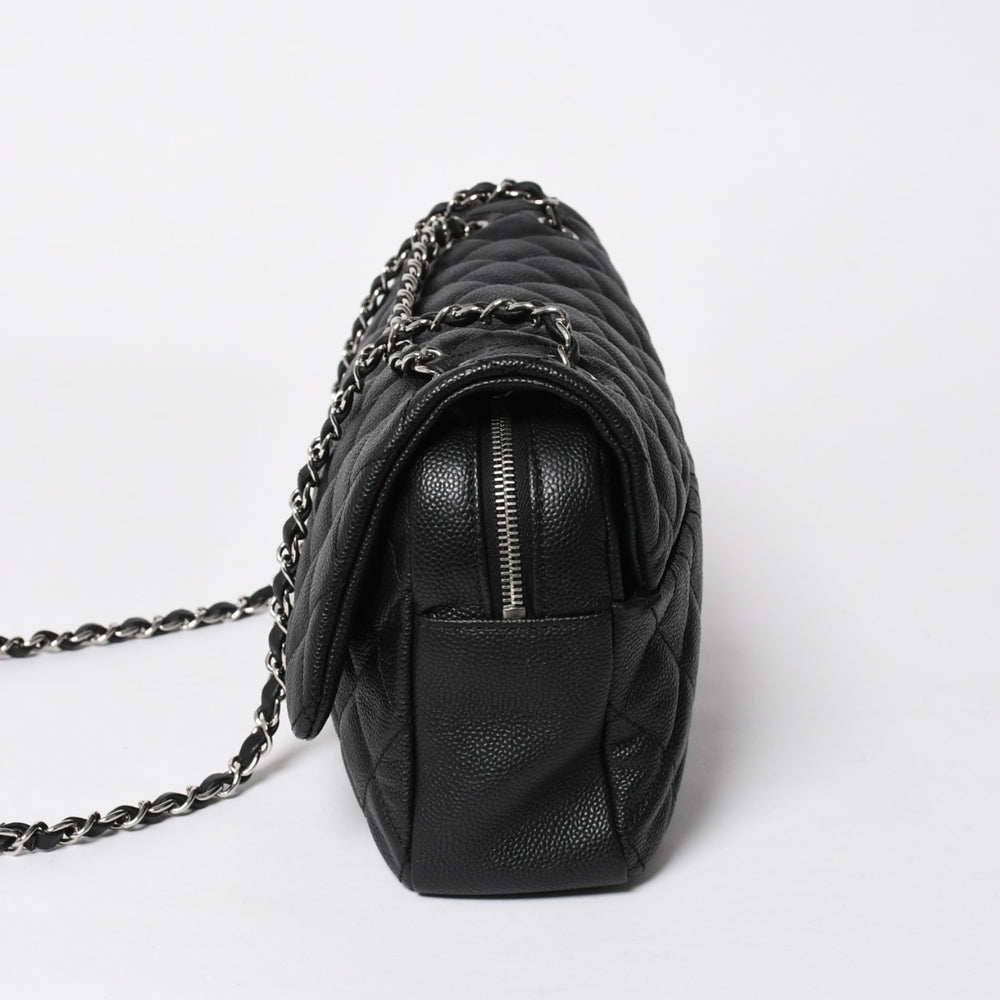新品同様 CHANEL シャネル デカマトラッセ30 Wチェーンショルダーバッグ 18番台 ココマーク キャビアスキン ブラック シルバー金具 中古 4a007160