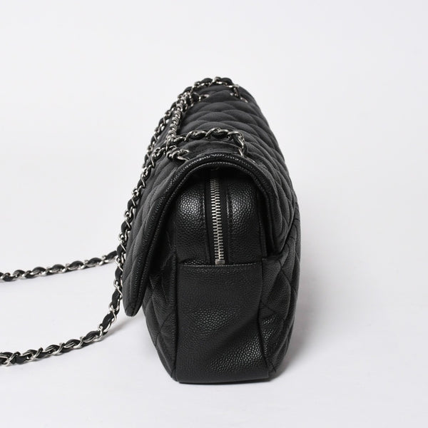 新品同様 CHANEL シャネル デカマトラッセ30 Wチェーンショルダーバッグ 18番台 ココマーク キャビアスキン ブラック シルバー金具 中古 4a007160