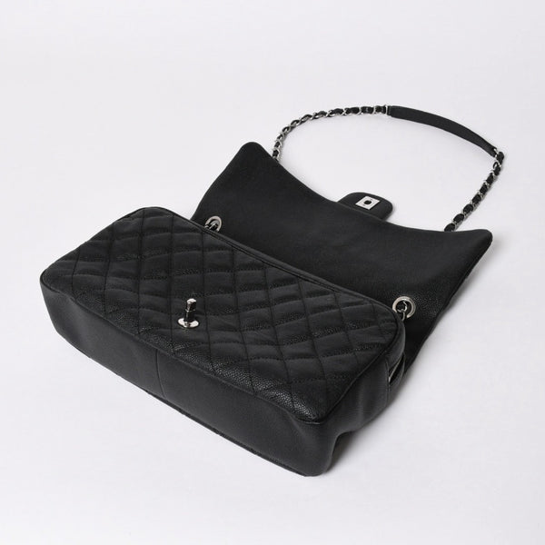 新品同様 CHANEL シャネル デカマトラッセ30 Wチェーンショルダーバッグ 18番台 ココマーク キャビアスキン ブラック シルバー金具 中古 4a007160