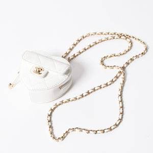 CHANEL シャネル ハートシェイプ コインパース チェーンポーチ AP2783 32番台 ココマーク ラムスキン ホワイト ゴールド金具 美品 中古 4a007174