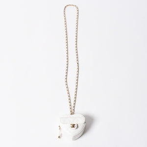 CHANEL シャネル ハートシェイプ コインパース チェーンポーチ AP2783 32番台 ココマーク ラムスキン ホワイト ゴールド金具 美品 中古 4a007174