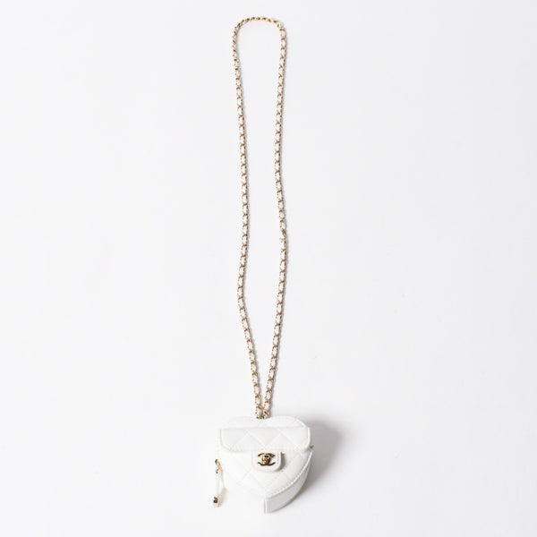 CHANEL シャネル ハートシェイプ コインパース チェーンポーチ AP2783 32番台 ココマーク ラムスキン ホワイト ゴールド金具 美品 中古 4a007174