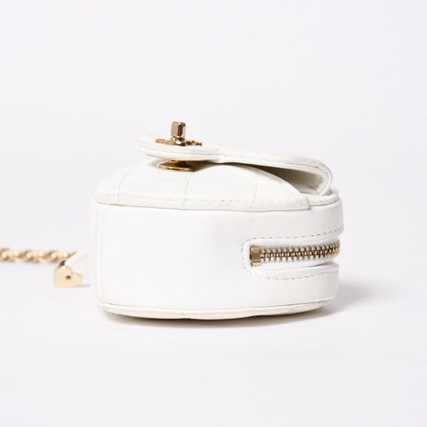 CHANEL シャネル ハートシェイプ コインパース チェーンポーチ AP2783 32番台 ココマーク ラムスキン ホワイト ゴールド金具 美品 中古 4a007174