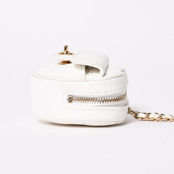 CHANEL シャネル ハートシェイプ コインパース チェーンポーチ AP2783 32番台 ココマーク ラムスキン ホワイト ゴールド金具 美品 中古 4a007174