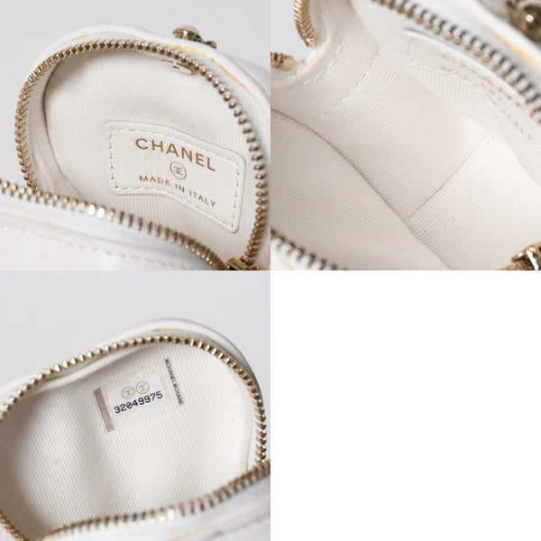 CHANEL シャネル ハートシェイプ コインパース チェーンポーチ AP2783 32番台 ココマーク ラムスキン ホワイト ゴールド金具 美品 中古 4a007174