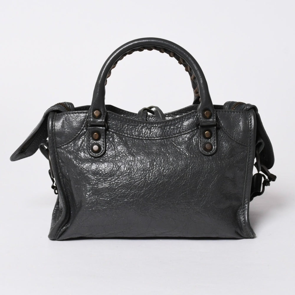 極美品 BALENCIAGA バレンシアガ クラシック ミニ シティ 2WAYバッグ 300295 レザー グレー アンティークゴールド金具 中古 4a007163