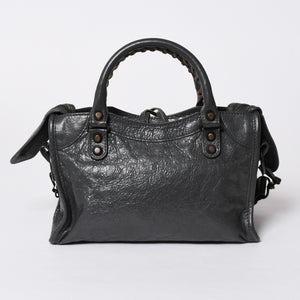 極美品 BALENCIAGA バレンシアガ クラシック ミニ シティ 2WAYバッグ 300295 レザー グレー アンティークゴールド金具 中古 4a007163