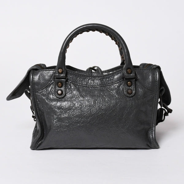 極美品 BALENCIAGA バレンシアガ クラシック ミニ シティ 2WAYバッグ 300295 レザー グレー アンティークゴールド金具 中古 4a007163