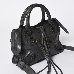 極美品 BALENCIAGA バレンシアガ クラシック ミニ シティ 2WAYバッグ 300295 レザー グレー アンティークゴールド金具 中古 4a007163