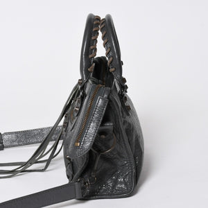 極美品 BALENCIAGA バレンシアガ クラシック ミニ シティ 2WAYバッグ 300295 レザー グレー アンティークゴールド金具 中古 4a007163