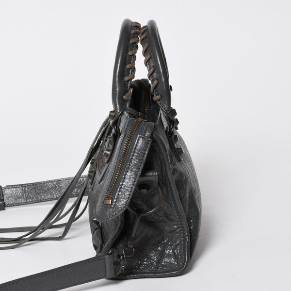 極美品 BALENCIAGA バレンシアガ クラシック ミニ シティ 2WAYバッグ 300295 レザー グレー アンティークゴールド金具 中古 4a007163