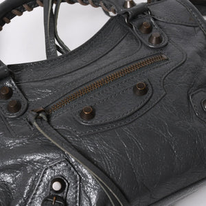 極美品 BALENCIAGA バレンシアガ クラシック ミニ シティ 2WAYバッグ 300295 レザー グレー アンティークゴールド金具 中古 4a007163