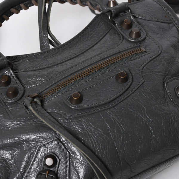 極美品 BALENCIAGA バレンシアガ クラシック ミニ シティ 2WAYバッグ 300295 レザー グレー アンティークゴールド金具 中古 4a007163