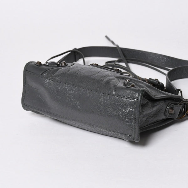 極美品 BALENCIAGA バレンシアガ クラシック ミニ シティ 2WAYバッグ 300295 レザー グレー アンティークゴールド金具 中古 4a007163