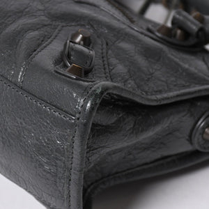 極美品 BALENCIAGA バレンシアガ クラシック ミニ シティ 2WAYバッグ 300295 レザー グレー アンティークゴールド金具 中古 4a007163