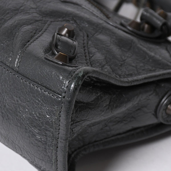 極美品 BALENCIAGA バレンシアガ クラシック ミニ シティ 2WAYバッグ 300295 レザー グレー アンティークゴールド金具 中古 4a007163