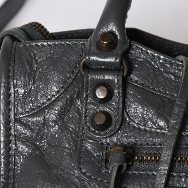 極美品 BALENCIAGA バレンシアガ クラシック ミニ シティ 2WAYバッグ 300295 レザー グレー アンティークゴールド金具 中古 4a007163