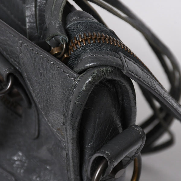 極美品 BALENCIAGA バレンシアガ クラシック ミニ シティ 2WAYバッグ 300295 レザー グレー アンティークゴールド金具 中古 4a007163