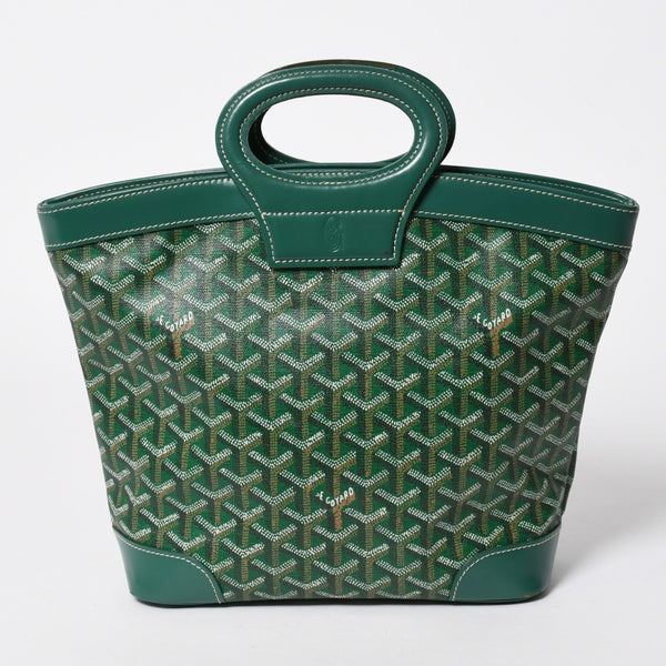 GOYARD ゴヤール BELUGA PM ベルーガPM ハンドバッグ コーティングキャンバス ヘリンボーン レザー グリーン シルバー金具 美品 中古 4a007166