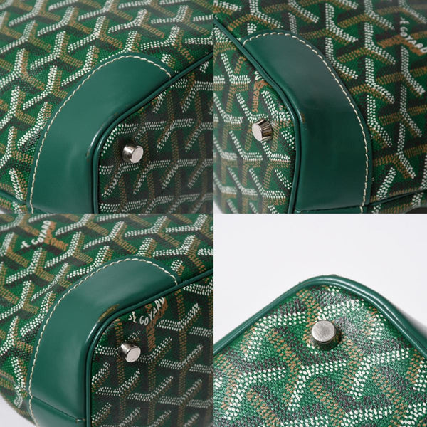 GOYARD ゴヤール BELUGA PM ベルーガPM ハンドバッグ コーティングキャンバス ヘリンボーン レザー グリーン シルバー金具 美品 中古 4a007166