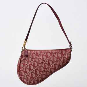 Christian Dior クリスチャンディオール サドルバッグ トロッター レッド 総柄 コットンキャンバス ショルダーバッグ 美品 中古 4a007167