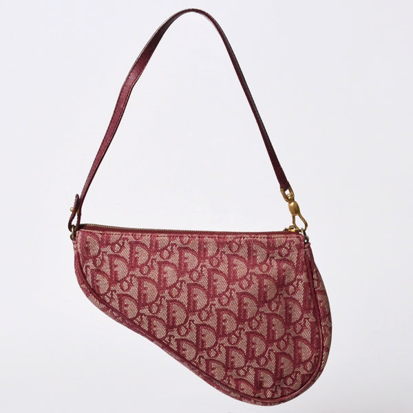 Christian Dior クリスチャンディオール サドルバッグ トロッター レッド 総柄 コットンキャンバス ショルダーバッグ 美品 中古 4a007167