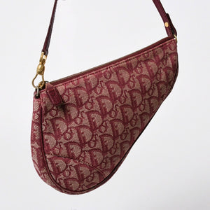 Christian Dior クリスチャンディオール サドルバッグ トロッター レッド 総柄 コットンキャンバス ショルダーバッグ 美品 中古 4a007167