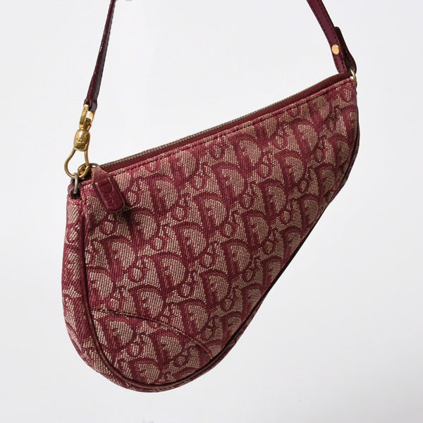 Christian Dior クリスチャンディオール サドルバッグ トロッター レッド 総柄 コットンキャンバス ショルダーバッグ 美品 中古 4a007167